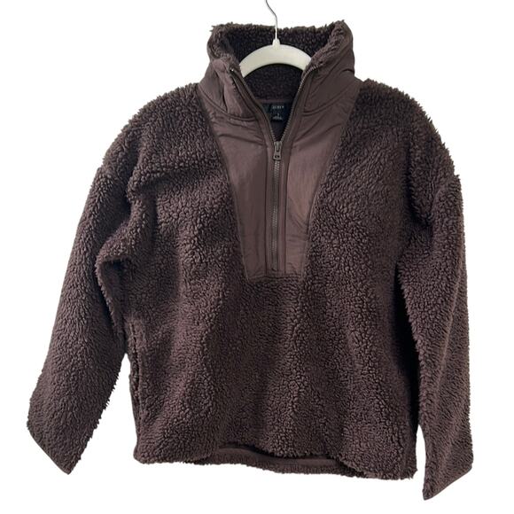 J.Crew Teddy Sherpa Half-Zip Sweatshirt in Chocolate Brown Size Small EUC - Picture 2 of 6